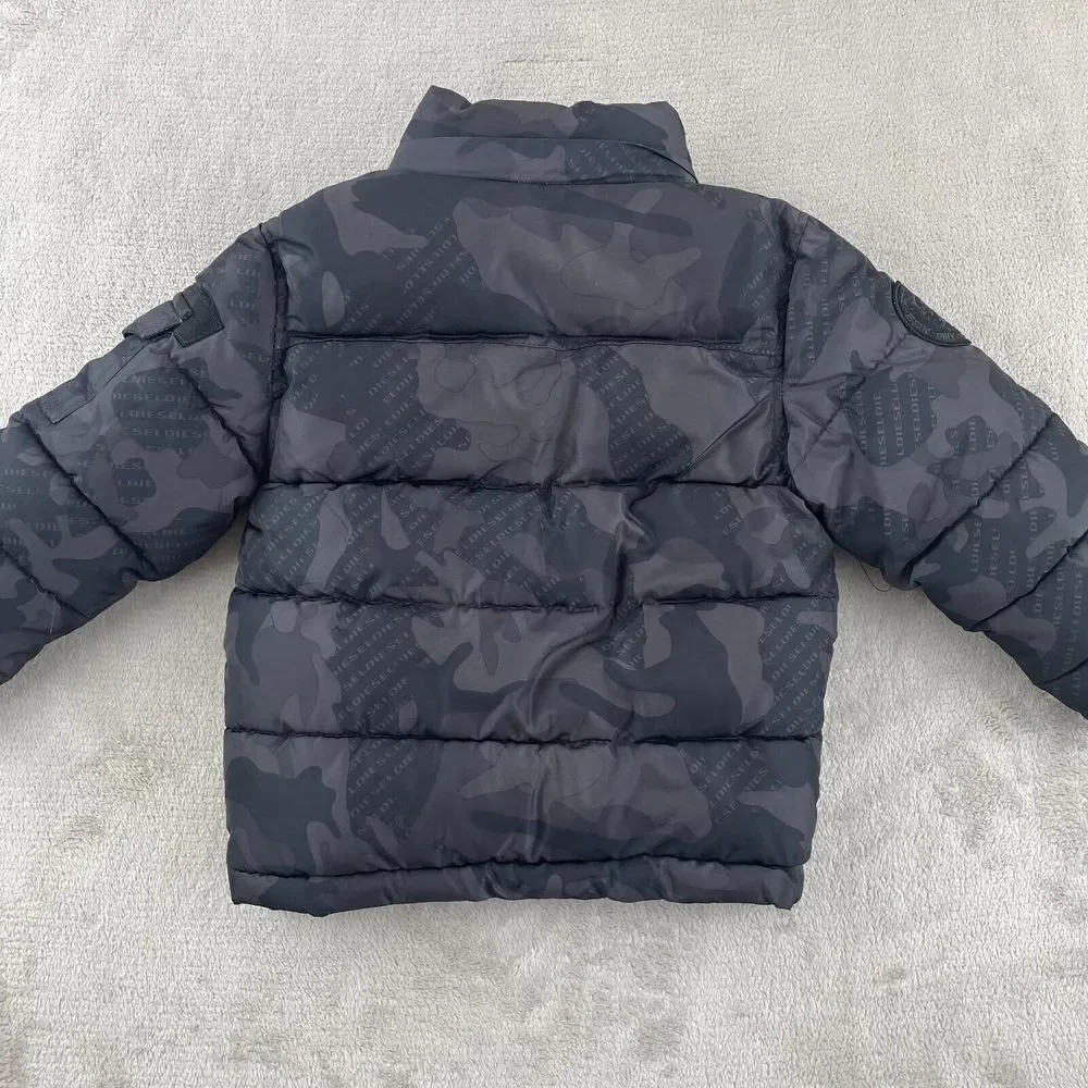 Diesel Jacket Boys 3T Black Camo Puffer‎ Zip Pockets Long Sleeve Button Up